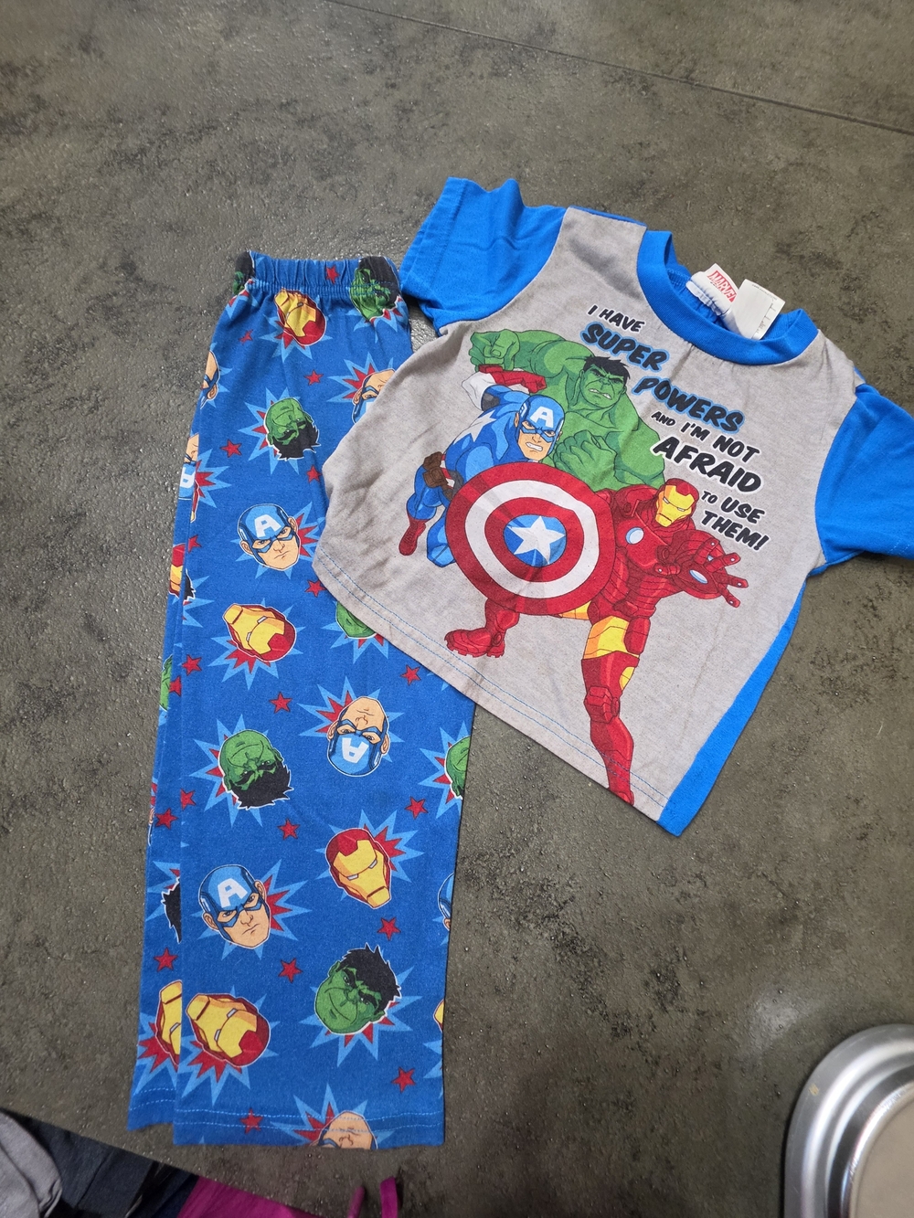 Marvel Blue and Gray Avengers Pajama Set with Captain America, Iron Man & Hulk